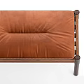 Brown Leather Upholstered Sofa Bench with Wooden Frame and Stitching Details