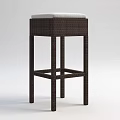 Brown Woven Bar Counter with Black Top and Four Stools Featuring White Cushions Silver Legs