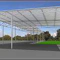 Outdoor Canopy With Metal Frame Polycarbonate Roof Green Lawn Trees Blue Sky