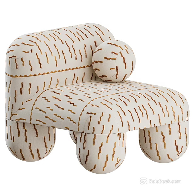 Stylish Beige Single Sofa With Brown Stripe Pattern Round Shape And Circular Cushion 3d model 