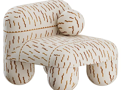 Stylish Beige Single Sofa With Brown Stripe Pattern Round Shape And Circular Cushion 3d model