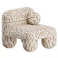 Stylish Beige Single Sofa With Brown Stripe Pattern Round Shape And Circular Cushion
