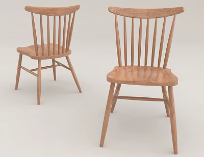 Light Wood Slat Back Leisure Chairs with Simple Design and Comfortable Seat 3d model