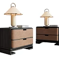 Modern Wooden Nightstands with Table Lamps Stack of Books and Storage Drawers