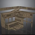 Wooden Assembled Structure With Staircase Platform Steps And Layered Planks