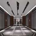 Modern Elevator Lobby Interior With Geometric Ceiling Design And Marble Flooring 3d model