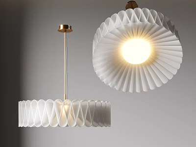Modern White Pleated Pendant Lights With Golden Hardware And Illuminated Design For Interior Decor 3d model