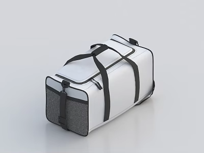 White Travel Duffel Bag With Black Straps And Grey Mesh Side Pockets 3d model