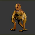 Orange And Yellow Dinosaur Toy With Black Spots Standing Pose Showing Reflection On Grey Gradient Background