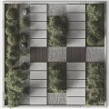 Geometric Garden Landscape Design With Concrete Slabs Wooden Sections And Lush Green Plants