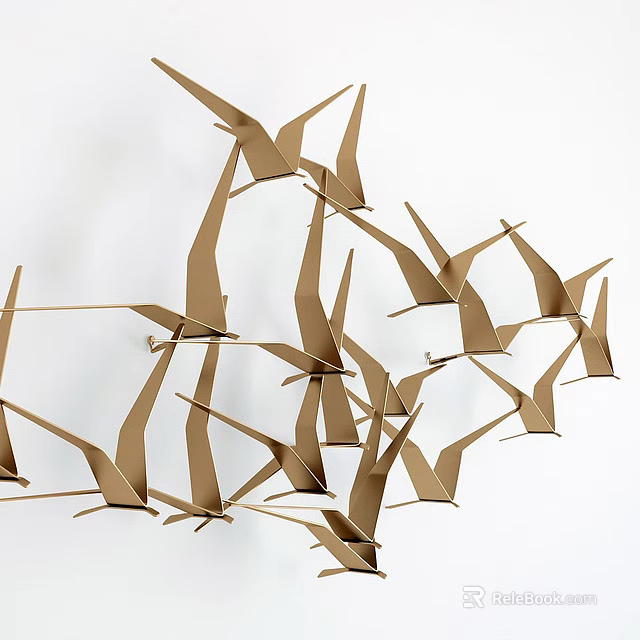 Brown Origami Cranes Wall Decor Creative Artistic Arrangement For Interior Walls 3d model 