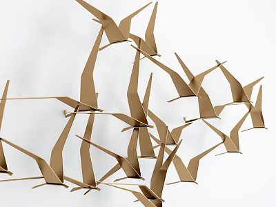Brown Origami Cranes Wall Decor Creative Artistic Arrangement For Interior Walls 3d model