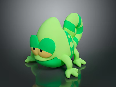 Adorable Green Chameleon Stuffed Toy With Green Stripes Dots And Cute Expression 3d model