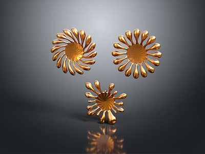 Three Golden Flower Shaped Furniture Decorations For Elegant Home Decor 3d model