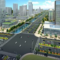 Modern Urban Road Infrastructure With Intersections Green Belts And Street Lamps In City