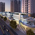 Urban Commercial Street With Modern Architecture High Rise Buildings Pedestrians And Vehicles