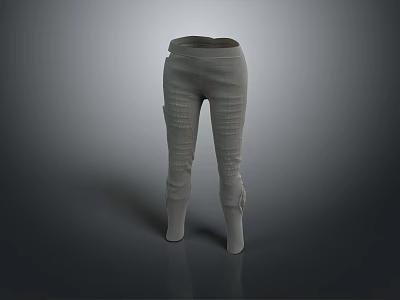 High Waist Gray Cargo Pants With Side Pockets And Wrinkled Texture 3d model