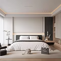 Modern Bedroom Interior Design With White Bedding Black Headboard Floor Lamp And Glass Wardrobe
