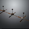 Three Modern Ceiling Fans with Orange Blades and Black Motors for Home Use