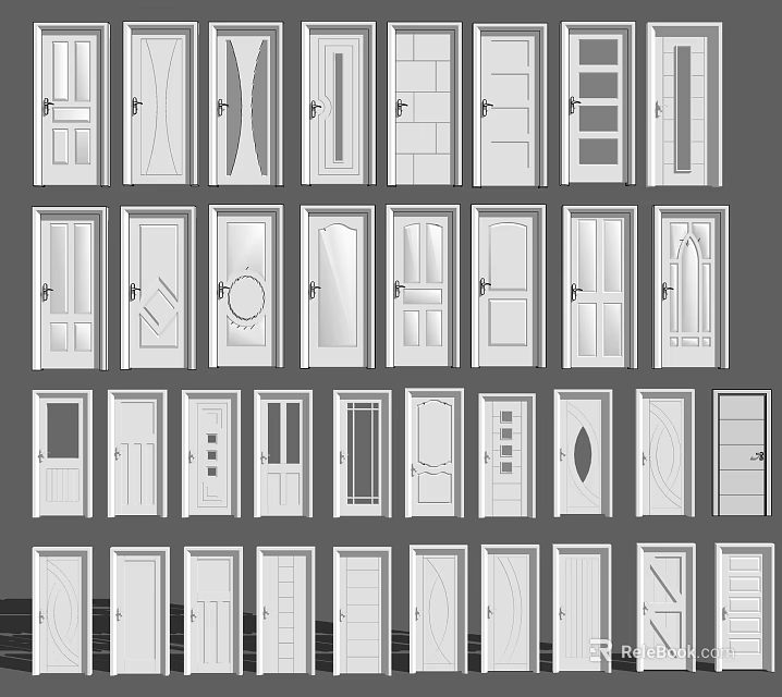 Various Stylish Swing Doors with Panel and Glass Design Options 3d model 