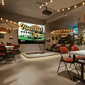Cozy Restaurant Interior With Tents String Lights Round Tables Red Chairs And Straw Umbrellas