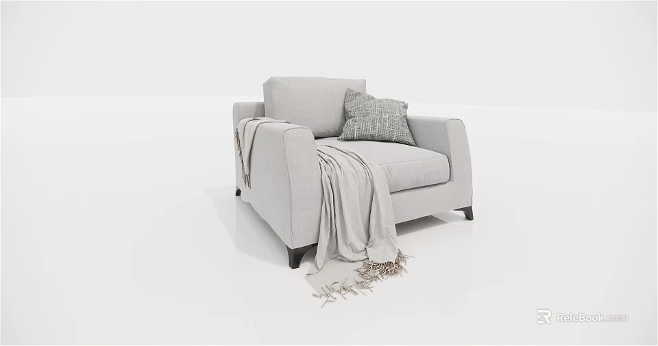 Cozy Light Gray Single Seater Sofa With Soft Throw Pillow And Decorative Blanket 3d model