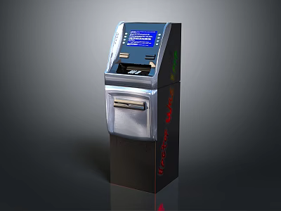 Modern Self-service Kiosk With Digital Display Screen And Control Panel Design 3d model