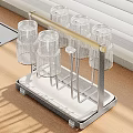 Modern Tableware Storage Set With Transparent Glass Cups And Metal Rack
