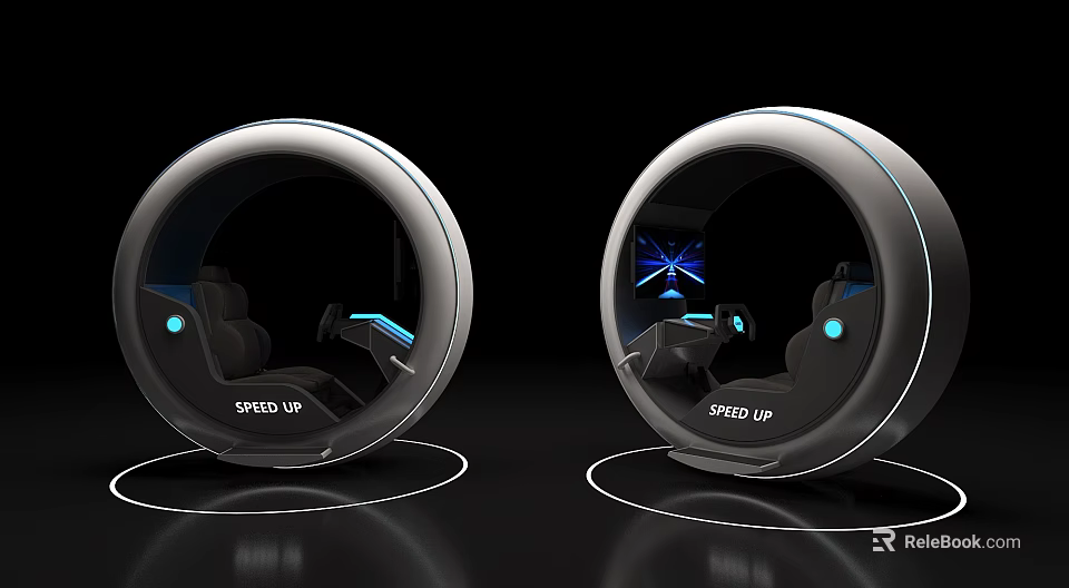 Futuristic Amusement Rides with Circular Cockpit Design Blue Lighting Comfortable Seats for Immersive Speed Experience 3d model 