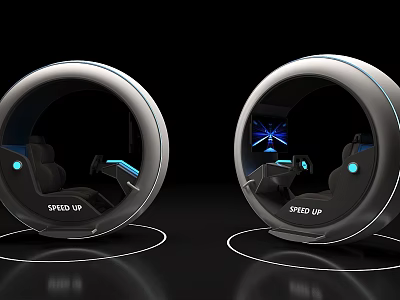 Futuristic Amusement Rides with Circular Cockpit Design Blue Lighting Comfortable Seats for Immersive Speed Experience 3d model