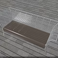 Outdoor Bench With White Metal Frame And Wooden Seat On Stone Floor
