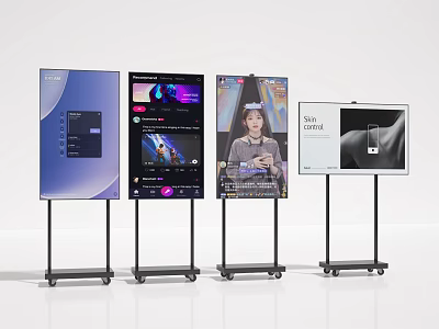 Multiple Televisions on Wheeled Stands Displaying Various Screen Contents and Media 3d model