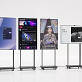 Multiple Televisions on Wheeled Stands Displaying Various Screen Contents and Media