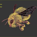 Realistic Detailed Fluffy Bee With Transparent Wings On Dark Background