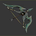 Elegant Fantasy Elven Bow Weapon With Intricate Crystal Design And Decorative Arrow