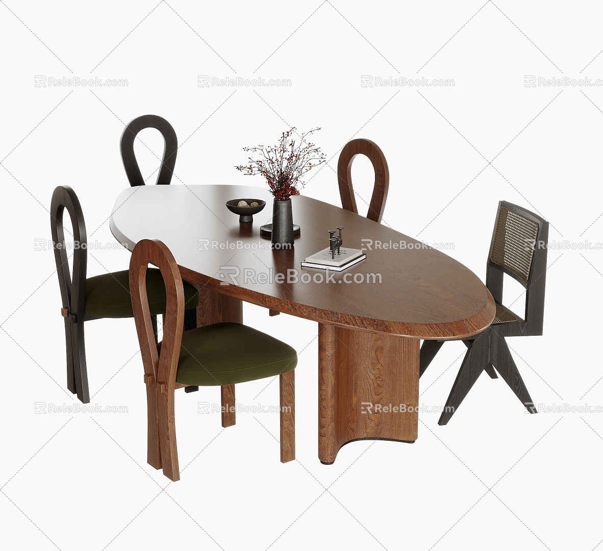 Middle ancient style dining table and chair combination dining chair dining table single chair 3d model