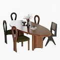 Middle ancient style dining table and chair combination dining chair dining table single chair 3d model