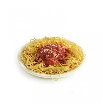 Delicious Spaghetti with Rich Tomato Sauce Grated Parmesan on White Ceramic Plate 3d model