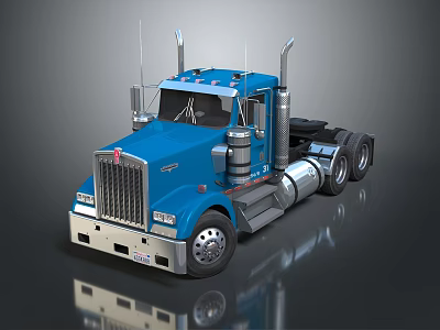 Blue Heavy Duty Truck With Shiny Chrome Accents And Dual Exhaust Pipes 3d model