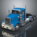 Blue Heavy Duty Truck With Shiny Chrome Accents And Dual Exhaust Pipes