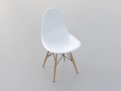 Modern White Leisure Chair With Smooth Plastic Seat And Wooden Legs Design 3d model