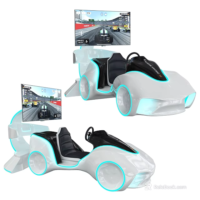 Modern Computer Racing Simulator With LED Lights And Game Screen 3d model 