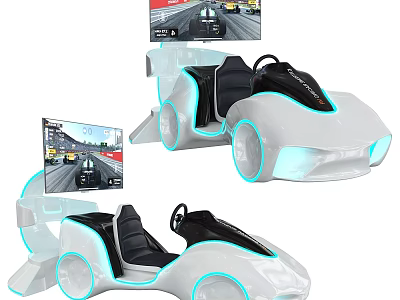 Modern Computer Racing Simulator With LED Lights And Game Screen 3d model
