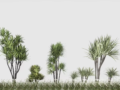 Various Lush Green Plants With Different Heights Growing In Grass Area 3d model