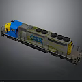 CSX Train Locomotive Blue Yellow Gray With Black Circular Vents On Top