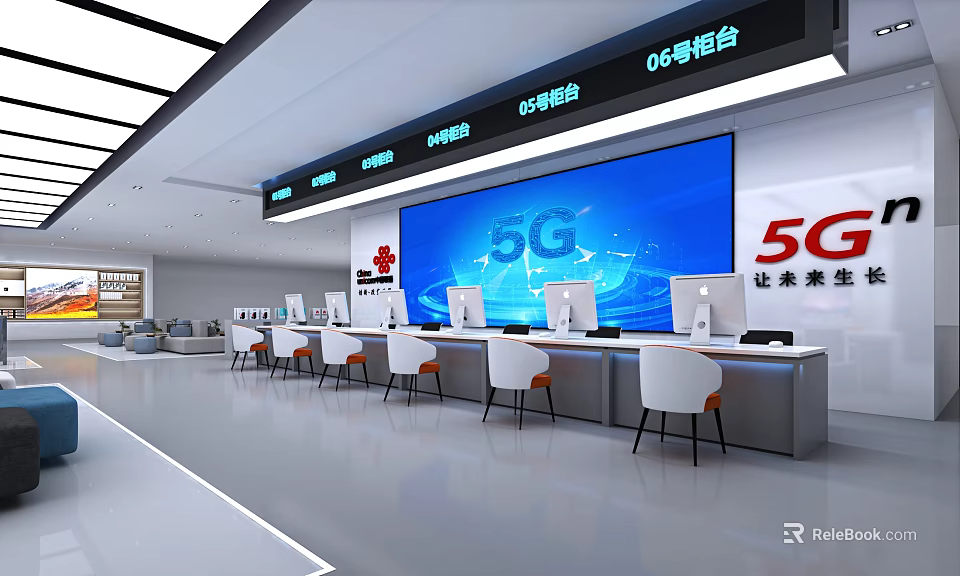 Modern Digital Store With 5G Experience Zone Service Counter Large Screen And Computers 3d model