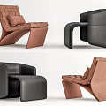 Modern Accent Chairs With Brown Woven And Black Leather Unique Geometric Design