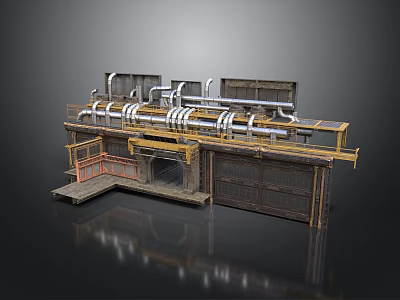 Industrial Equipment System With Metal Pipes Frame And Platform Structure 3d model