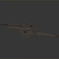 Vintage Cannon 3D Model With Wooden Wheels And Metal Barrel In Green Brown