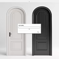 White And Black Interior Hinged Doors With Arched Top And Panel Design 3d model